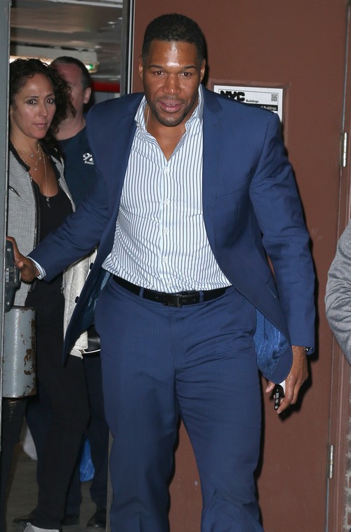 52034751 Michael Strahan was seen leaving the 92Y in New York City, New York on April 25, 2016. Strahan has been in the headlines the past week due to his announcement that he is leaving 'Live with Kelly & Michael' to move to 'Good Morning America'. FameFlynet, Inc - Beverly Hills, CA, USA - +1 (310) 505-9876