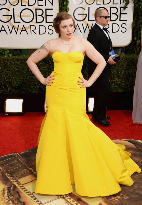 Leonardo DiCaprio Disgusted by Lena Dunham and her Tight Yellow Golden Globes Dress?