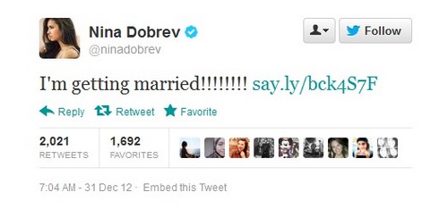 Ian Somerhalder and Nina Dobrev Marriage Announcement on Twitter?!