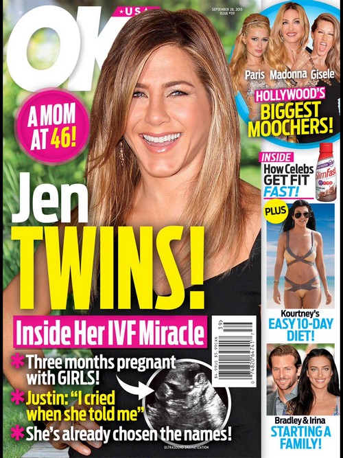 Jennifer Anniston NOT Pregnant With Twin Baby Girls With Justin Theroux Named Lila and Ava - Fake Ultrasound