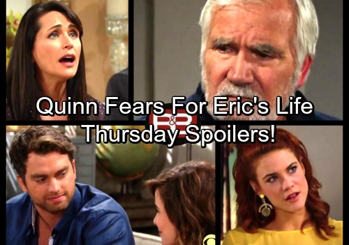 The Bold and the Beautiful Spoilers: Thursday, July 13 - Quinn Fears For Eric's Life – Thomas and Caroline Bond, Leave Sally Out