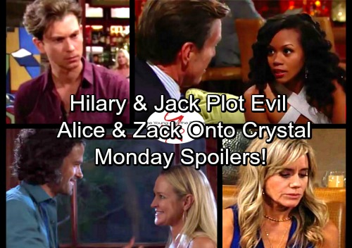 The Young and the Restless Spoilers: Monday, September 4 - Jack and Hilary Plot Evil – Alice Warns Zack About Crystal