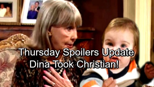 The Young and the Restless Spoilers: Thursday, January 4 Update - Dina Took Christian – Sharon Rejects Scott’s Proposal